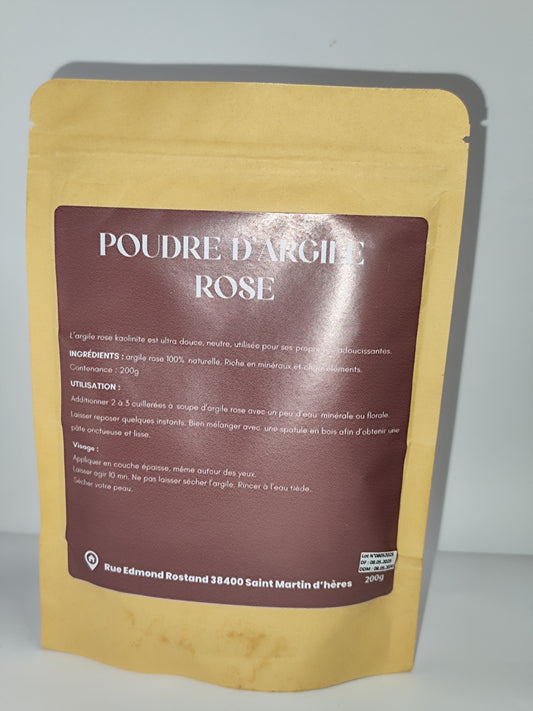 Poudre d'argile Rose Naturelle - Soin Visage Apaisant & Eclat- 200g