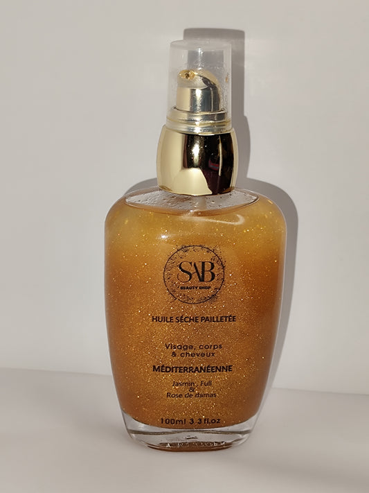 huile Sèche Pailletée SABBEAUTYSHOP - 100% Naturelle - Visage, corps & Cheveux - 100 ml